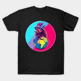 Hipster hedgehog riding a retrowave through reality T-Shirt